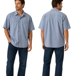 Wrangler Men Blue Fishing Shirt 2XL Short‎ Sleeve Vented Button Up Outdoor